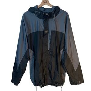 Helly Hansen Tech Jacket Men XXL Black Gray Zip Pockets Rip Stop Packable Hooded